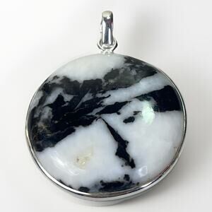 Southwest Oval White Buffalo Turquoise 925 Sterling Silver Pendant 9.7g 1.5”